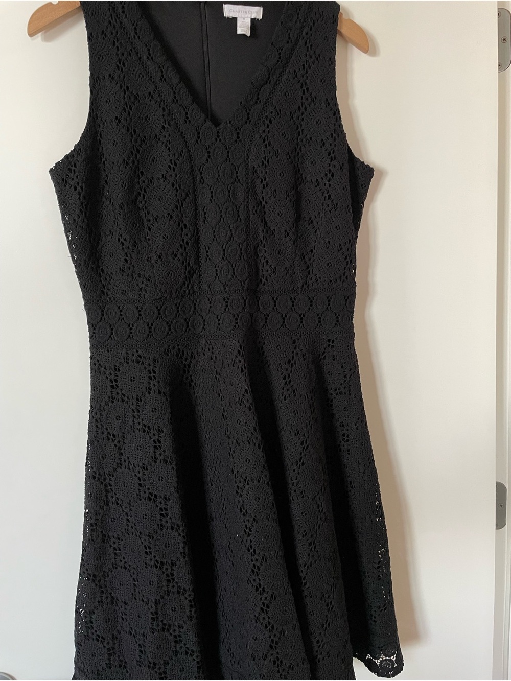 Charter Club Black Crochet Midi Fit-and-Flare Dress